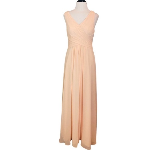 Peach Floor Length Chiffon Gown Classic Elegant Prom Dress Military Ball Dress - Picture 6 of 14